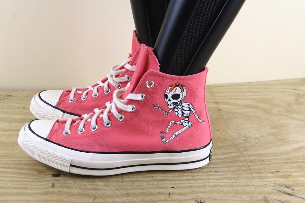 Converse Mens 9 Pink Dia de los Muertos High Skeleton Sneakers Skull Womens 12